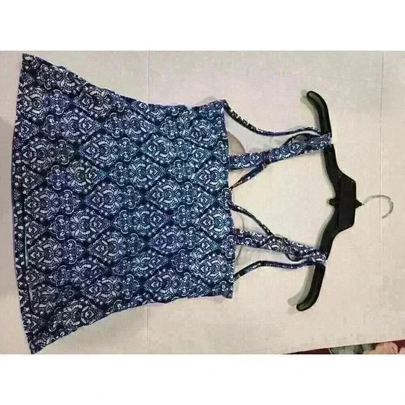 Kona Sol Swimwear Tankini Top‎ Paisley Geometric Printed Blue White Size Medium - Picture 7 of 10